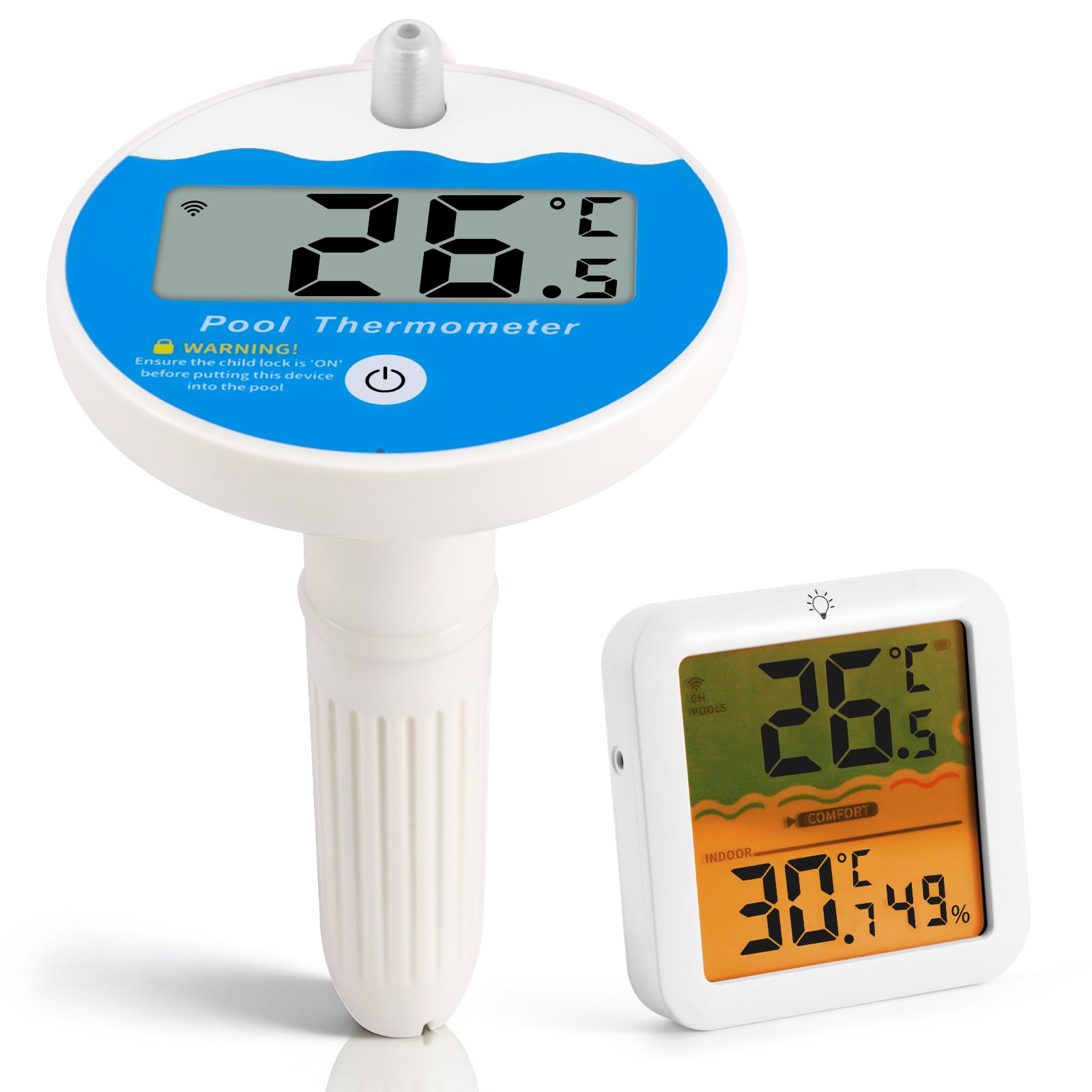 Thermomètre Flottant pour Piscine AOZBZ, Sans Fil, étanche IP68, avec Sécurité Enfant. Idéal pour Piscine Spa Baignoire, Bassin Piles non incluses