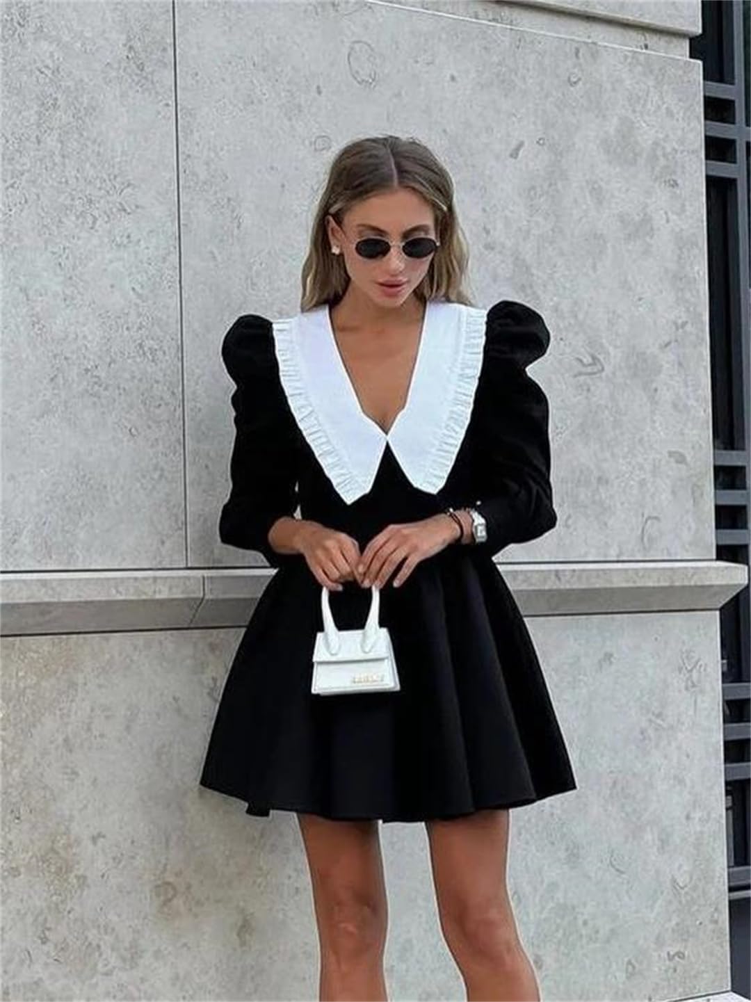 Women's High Waist A Line Doll Collar Pleated Elegant Skirt