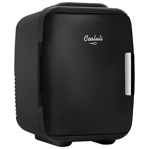 Cooluli Mini Fridge for Bedroom - Car, Office Desk & Dorm Room - Portable 4L/6 Can Electric Plug In Cooler & Warmer for Food, Drinks, Skincare Beauty & Makeup - 12v AC/DC & Exclusive USB Option, Black - Black - 4 Liter