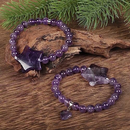 Nupuyai Handmade Star Crystal Strand Bracelet for Unisex Healing Crystal Love Heart Charm Bracelet for Mediation Protection3
