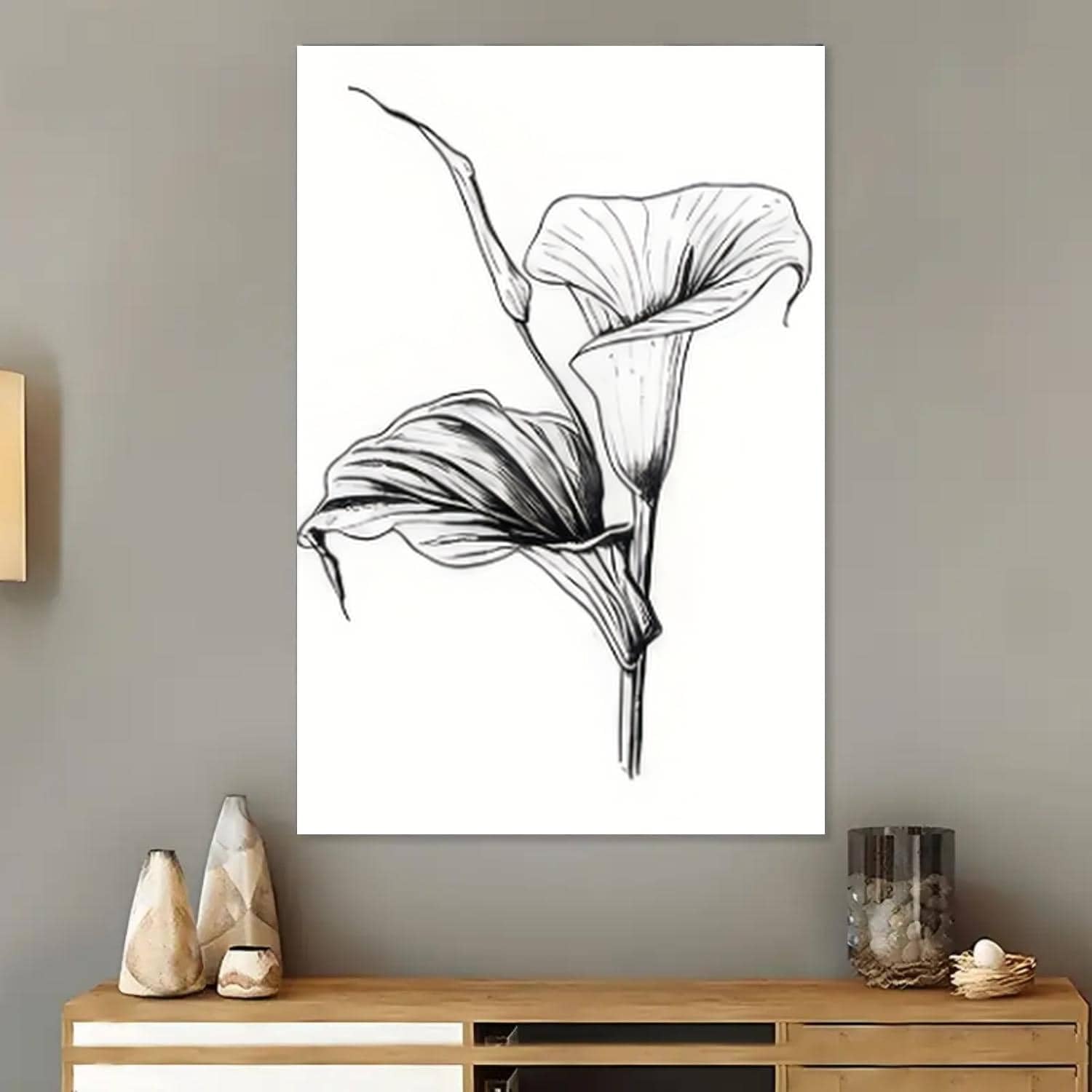 Trdmcfbn Calla Lily Wall Decor, Flower Canvas Print, Black White Botanical Wall Art, Canvas Poster Printing(40x50cm/With frame)