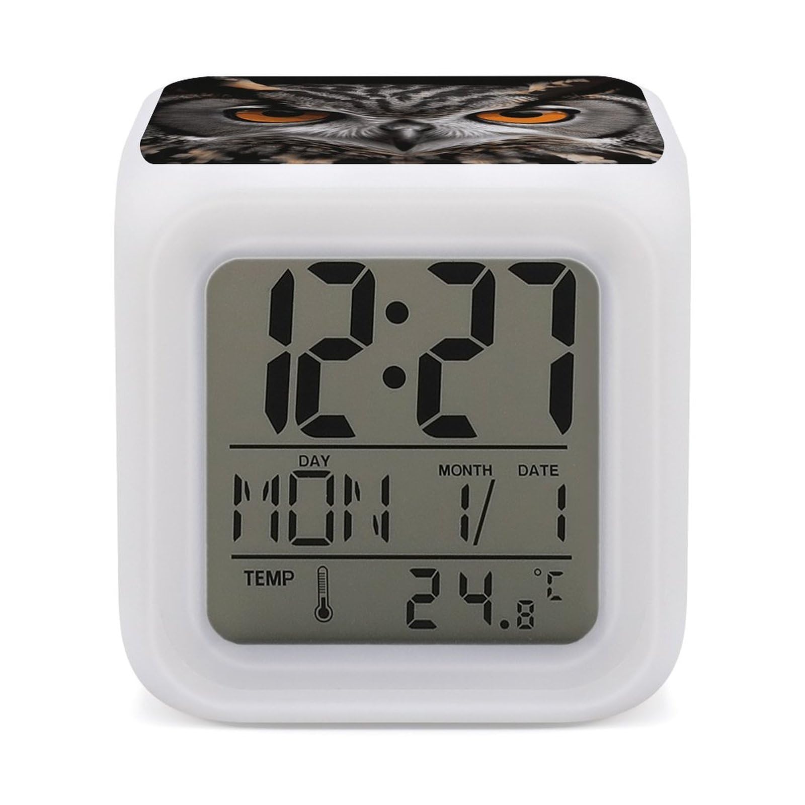 FekiLoot Owl Eyes Alarm Clock for Heavy Sleepers Wake Up Digital Clock with 7 Color Changing Night Light Super Loud Digital Alarm Clocks Small Machine Alarm Clocks