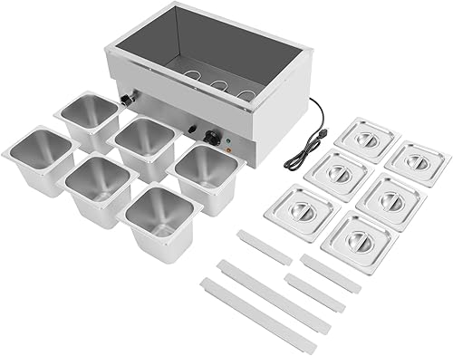 Miniatura 5 de Calentador de alimentos comercial de 6 bandejas, 110 V, 1,5 KW, mesa de vapor eléctrica de 5.9 in6 pulgadas de profundidad, buffet profesional de