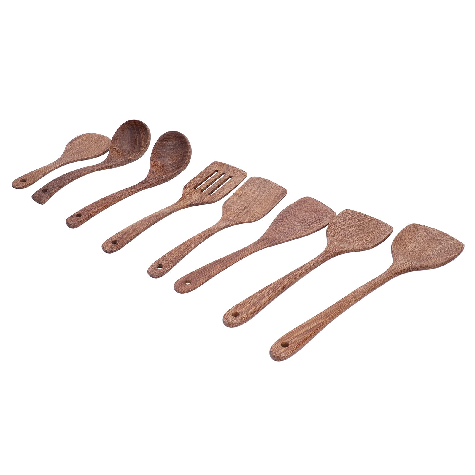 8-teiliges Set aus Holz-Küchenutensilien, Kochwerkzeug-Set mit Spatel, Löffel und Schaufel, natürliche Holz-Misch- und Rührutensilien für antihaftbeschichtete Kochgeschirr,
