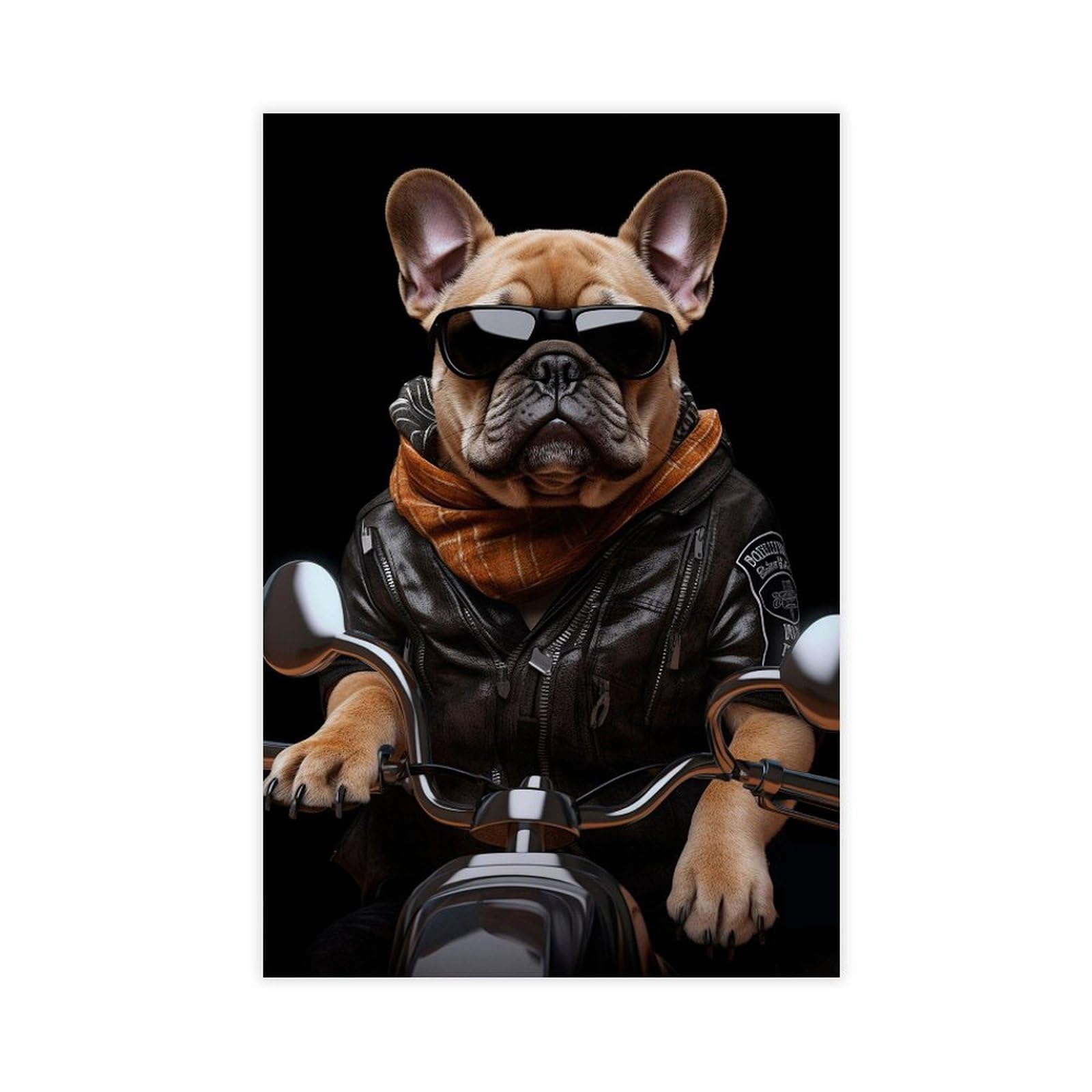 Oquajk French Bulldog On Motorbike Canvas Poster Bedroom Decor Landscape Office Room Decor Gift 08X12inch(20X30cm)