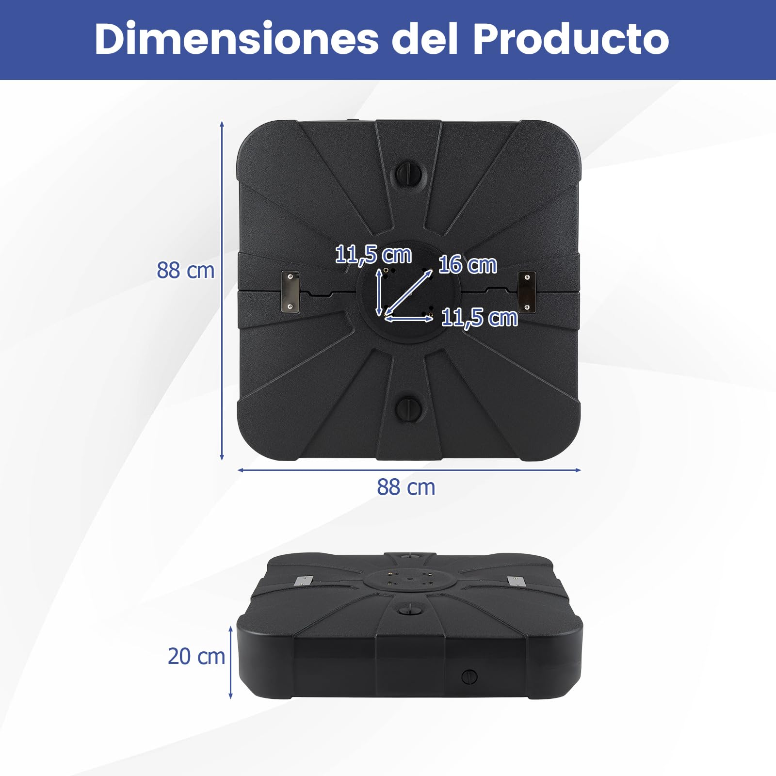 COSTWAY Base para Sombrilla con Ruedas, Soporte para Sombrillas de Patio de Alta Resistencia, Base Cuadrada Rellenable de Agua y Arena, Pie Portátil para Parasol para Terraza, Jardín, Piscina (170 kg)