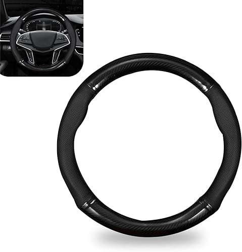 1 funda redonda para volante de automóvil, de fibra de carbono de 14.9 pulgadas, protección antideslizante con orificios de aire, absorbente de