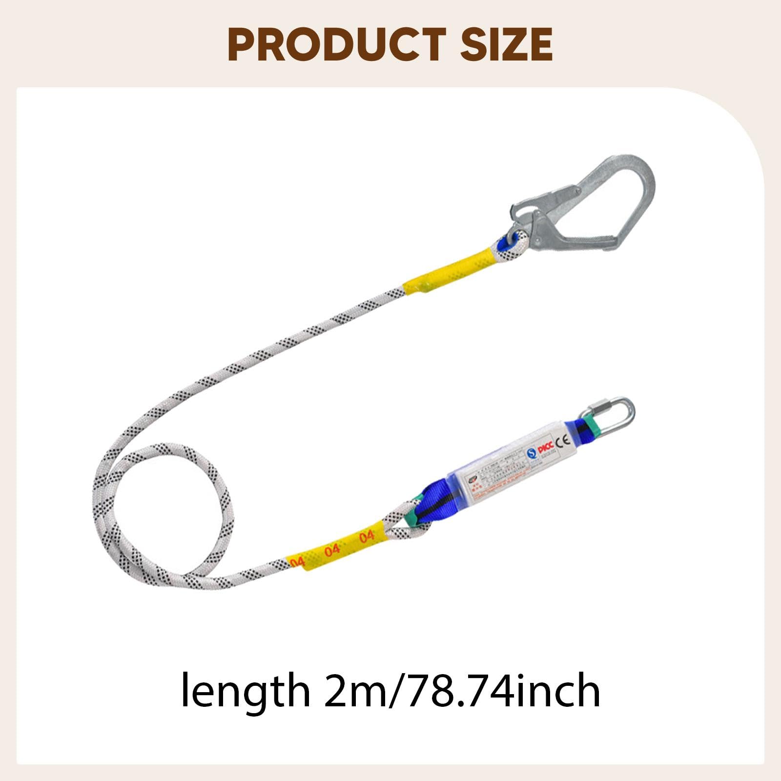 perfk Arnés de seguridad con cordón, de protección, práctico de trabajo de 2 m con mosquetón para montañismo, valla exterior, Paquete de Búfer de Gancho único