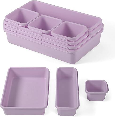 Organizador de cajones de 8 piezas con almohadillas antideslizantes, bandejas organizadoras de cajones de plástico, cubos de almacenamiento de