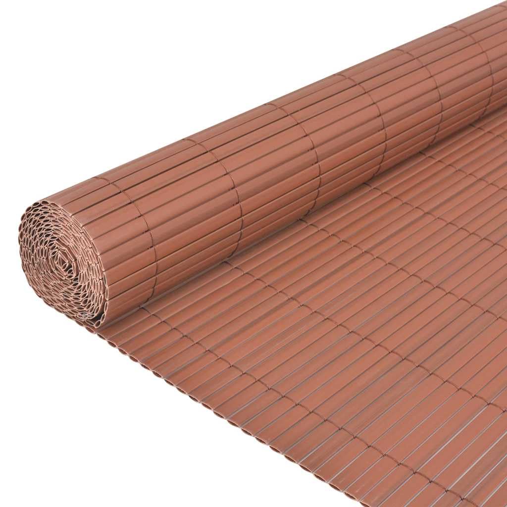 Gartenzaun Braun PVC 150 x 500 cm robustes Zaunelement Sichtschutz für Terrasse und Vorgarten wetterfest doppelstabmatte Kunststoff Abgrenzung mit Tor für Außenbereich