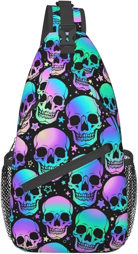Sugar Skull Rose Crossbody Backpack for Travel Hiking Chest Daypack Shoulder Sling Bag for Men Women Cycling Walking