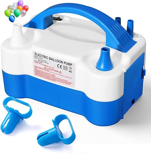 Miniatura 9 de Voircoloria Bomba eléctrica de globos, inflador de doble boquilla portátil automático de 110 V 600 W con herramientas de atado para cumpleaños,