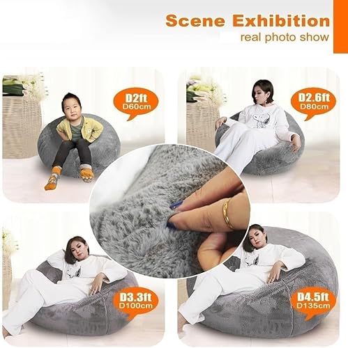 Miniatura 7 de Funda para silla puff de piel esponjosa, funda para sofá, puf, silla, puf, otomana, relajación, futón (color rosa, tamaño 2.3ft-D70cm-cubierta)