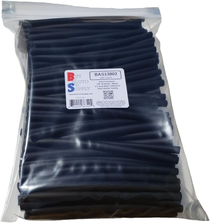 Buy Auto Supply # BAS13802 (200 Count) Black 3:1 Heat Shrink Tubing Dual Wall Adhesive Lined, Automotive & Marine Grade - Size: I.D 1/4" (6.4mm) - 6 Inch Sections