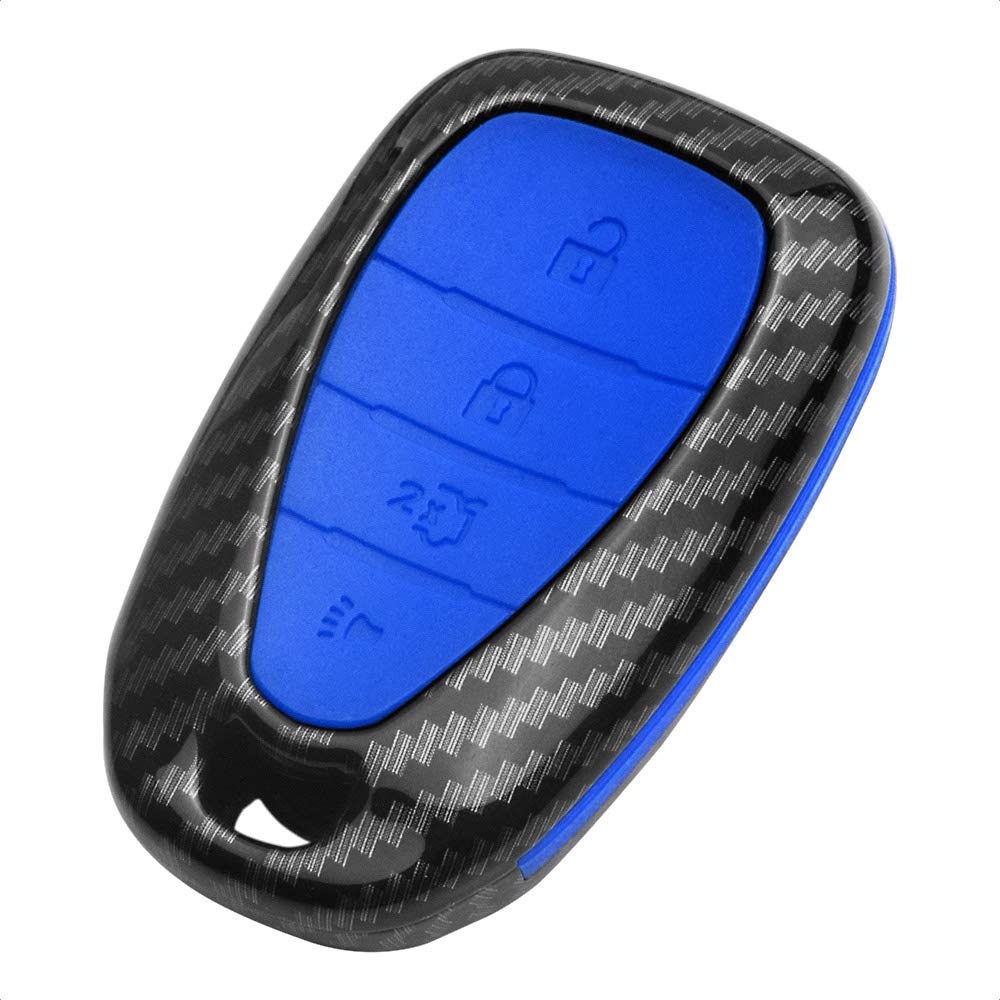 TANGSEN Key Fob Case Compatible with Chevrolet Chevy Chevrolet Camaro, Cruze, Malibu, Sonic 4 Button Keyless Entry Remote Black Carbon Fiber Pattern