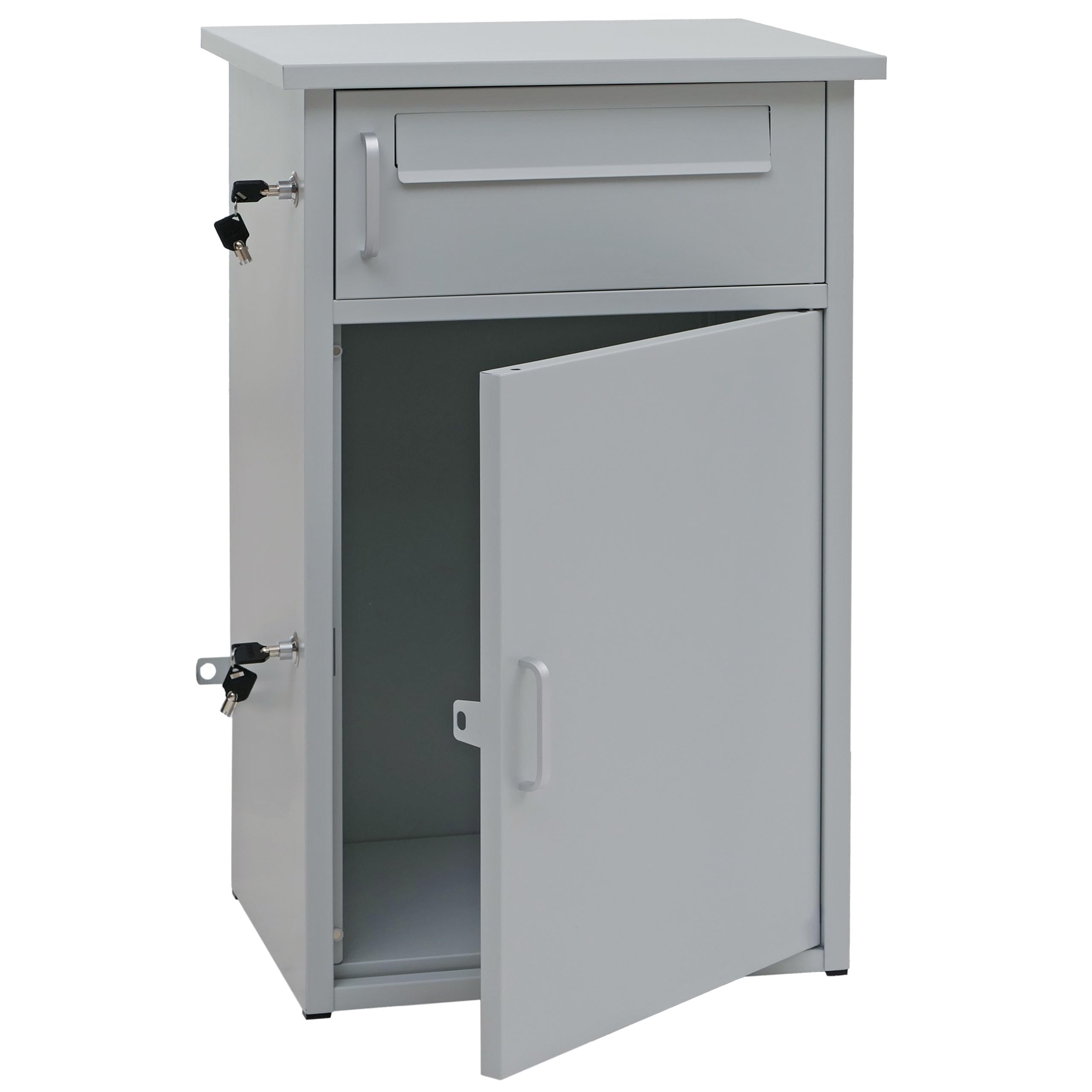 PROREGAL Paketkasten mit 2 Fächern HxBxT 78x49x38cm Stahl Grau Paketbox Paketfach Paketstation Briefkasten draußen groß XXL freistehend Schlüssel integrierte Rückholsperre