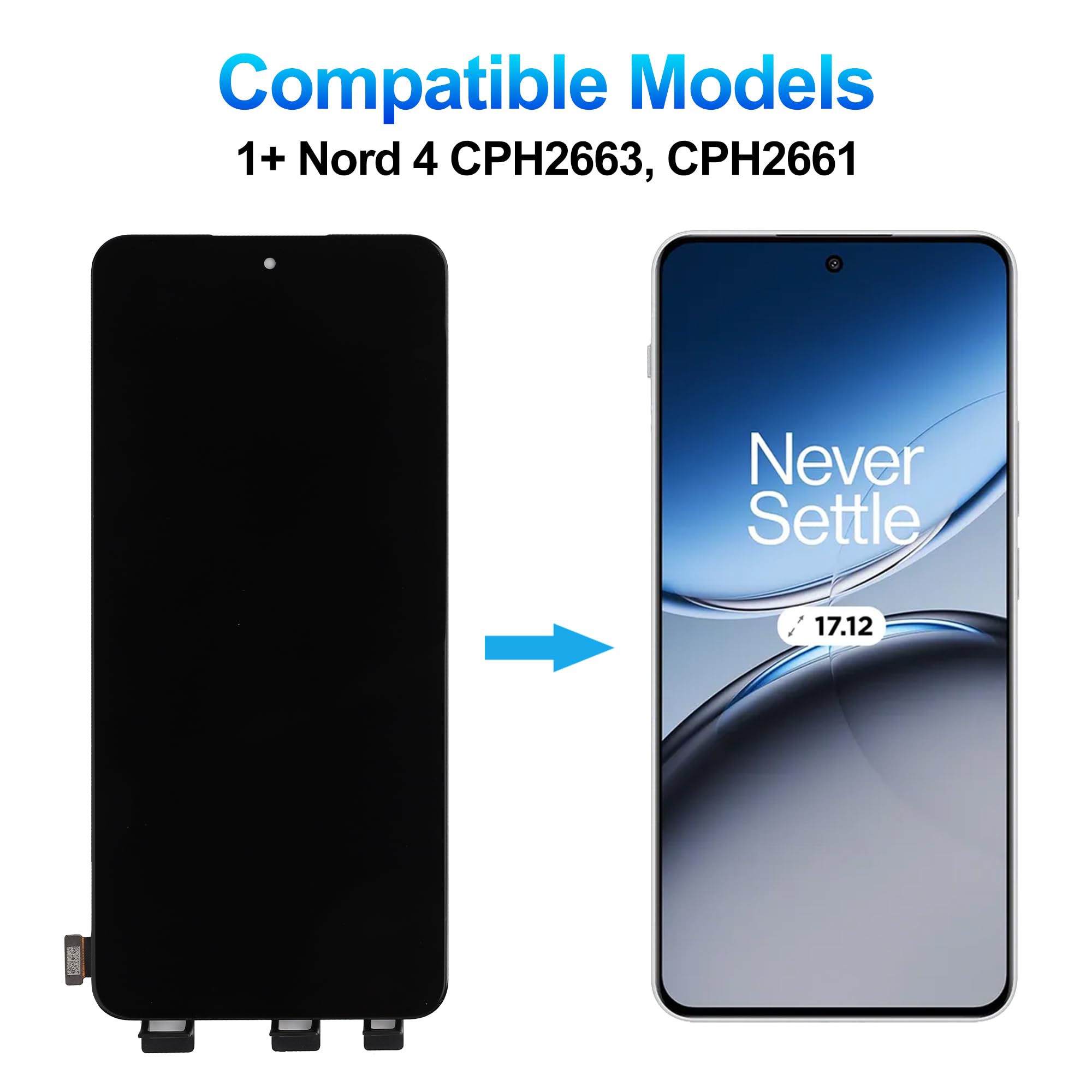 Duotipa Nowy wyświetlacz AMOLED 6,74" kompatybilny z OnePlus 1+Nord 4 CPH2663, CPH2661 LCD wyświetlacz dotykowy digitizer montaż z zestawem narzędzi naprawczych, obsługa funkcji odcisku palca