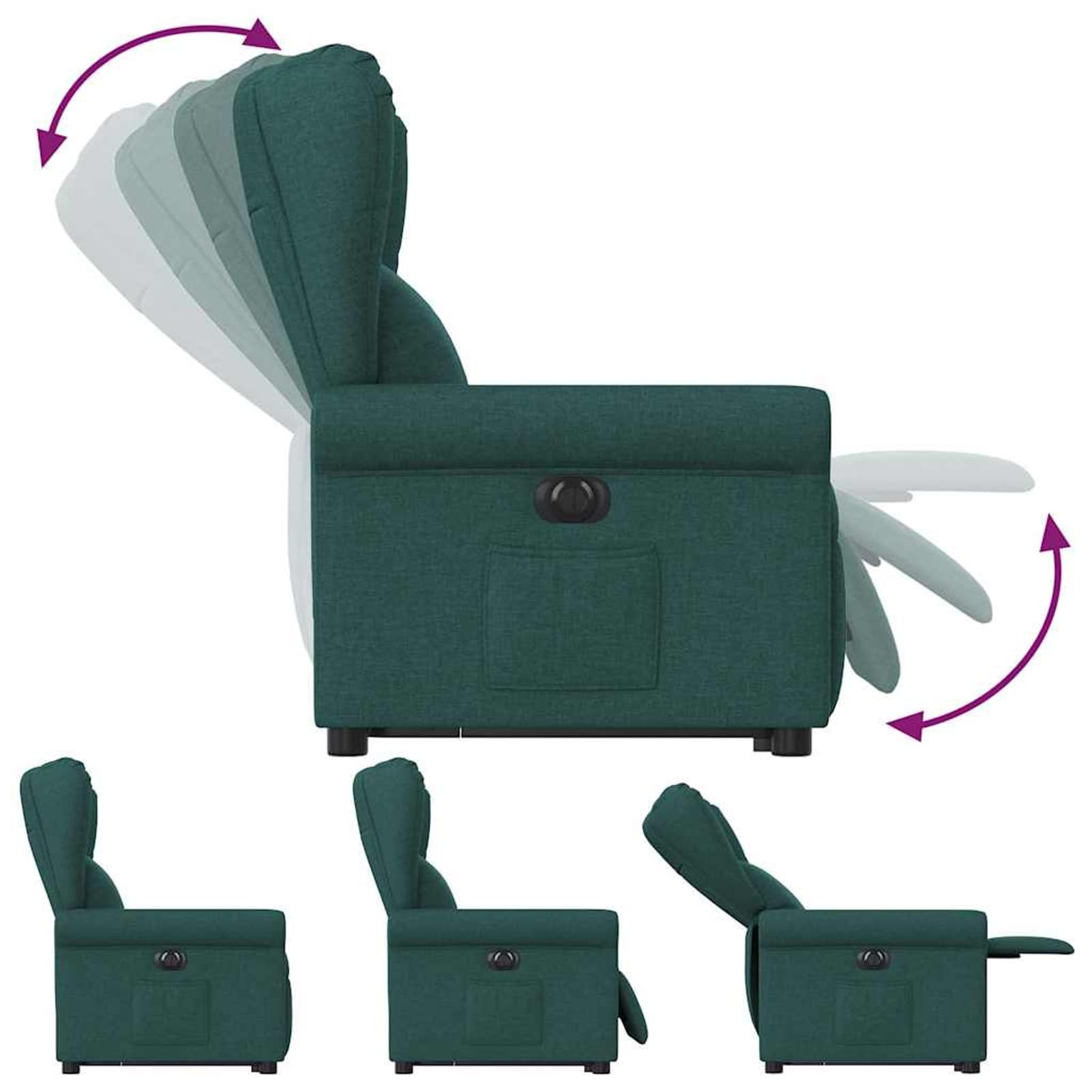 Gecheer Poltrona Reclinabile Elettrica Verde Scuro, Funzione di Alzata Facile, Regolazione Poggiapiedi e Schienale, Comoda Seduta, Tessuto, Per Casa e Soggiorno