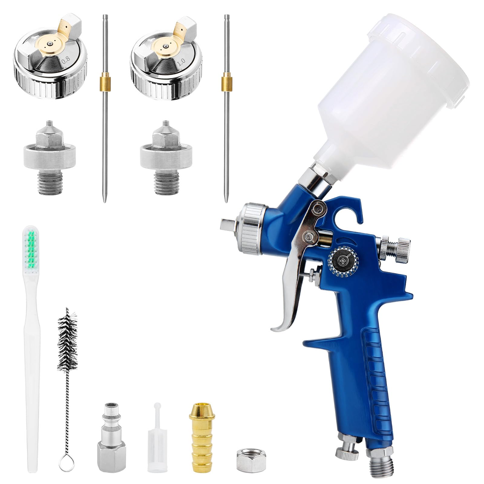 HVLP Mini Spray Gun, Paint Sprayer 0.8mm/1.0mm Nozzle, 125cc Cup, Air Spray Gun Gravity Feed for Auto Parts, Furniture, Fences, DIY Tool, Fence Sprayer