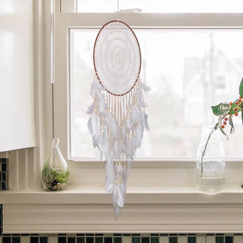 Colcolo Traumfänger Handgefertigt Feder Wandbehang Türanhänger Kreisförmig Dekoration mit Feiner Verarbeitung für Schlafzimmer Wohnzimmer 40cm110cm