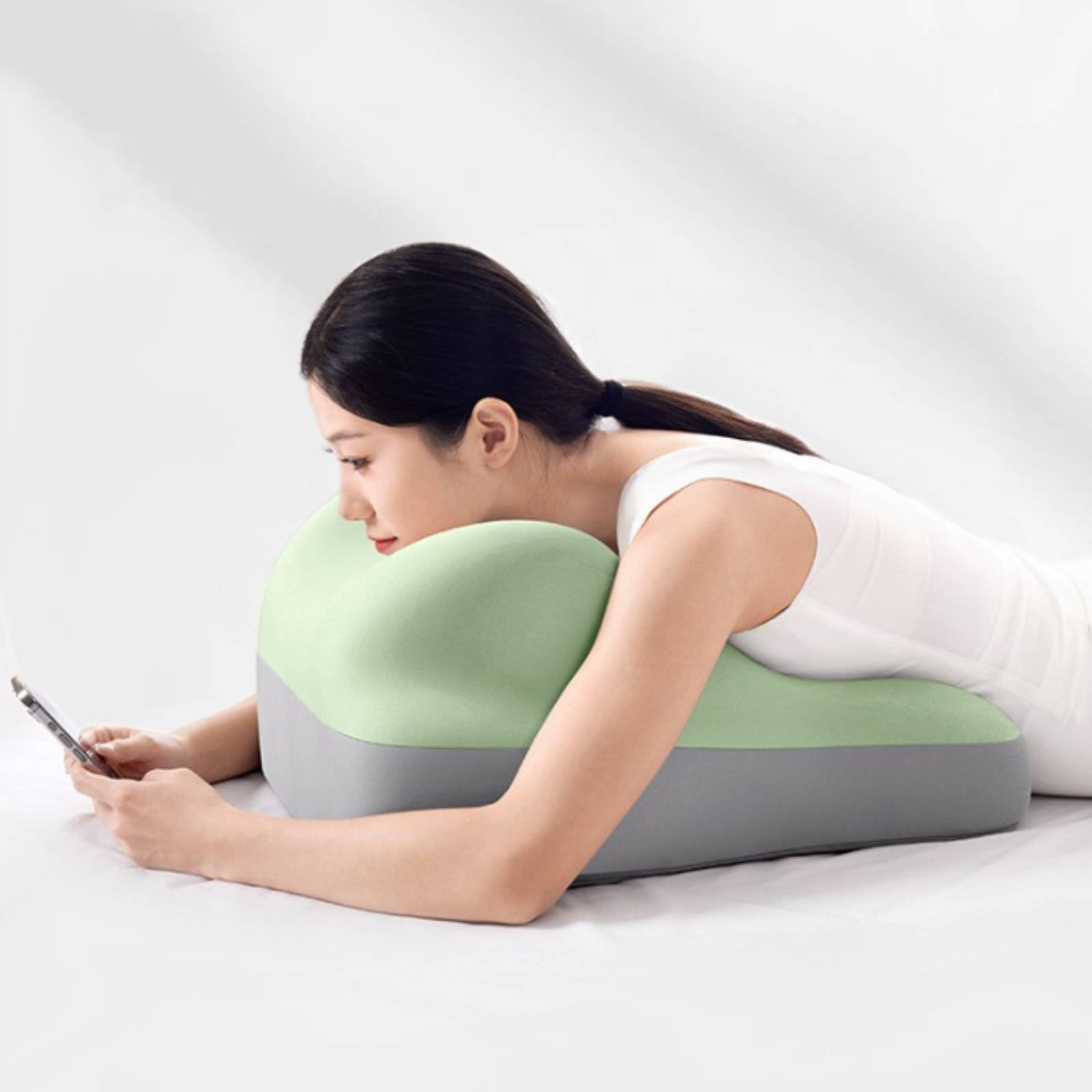 Almohada para Pareja Cojín Ergonómico de Posicionamiento Soporte Lumbar Espuma Viscoelástica Funda Desmontable Lavable Adecuada para Lectura en Cama, Beige+Gris