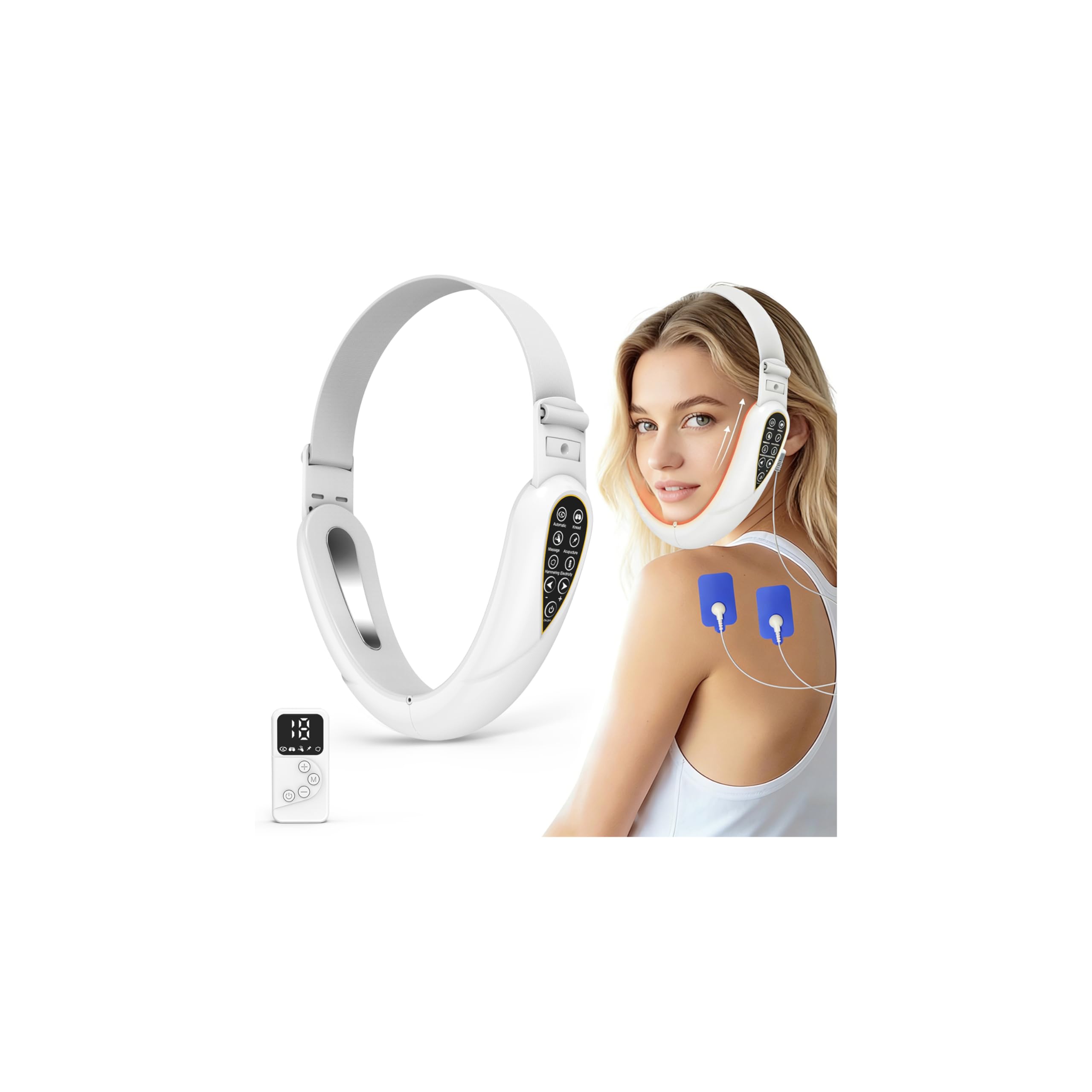 V-Face Shaping Massager Electric, EMS Facelifting Dispositivo 5 Modos 5 Niveles de Intensidad Azul Lámpara de Luz Roja Masajeador Facial Masajeador Facial V Shape Face Doppelkinn Reductor con Mando