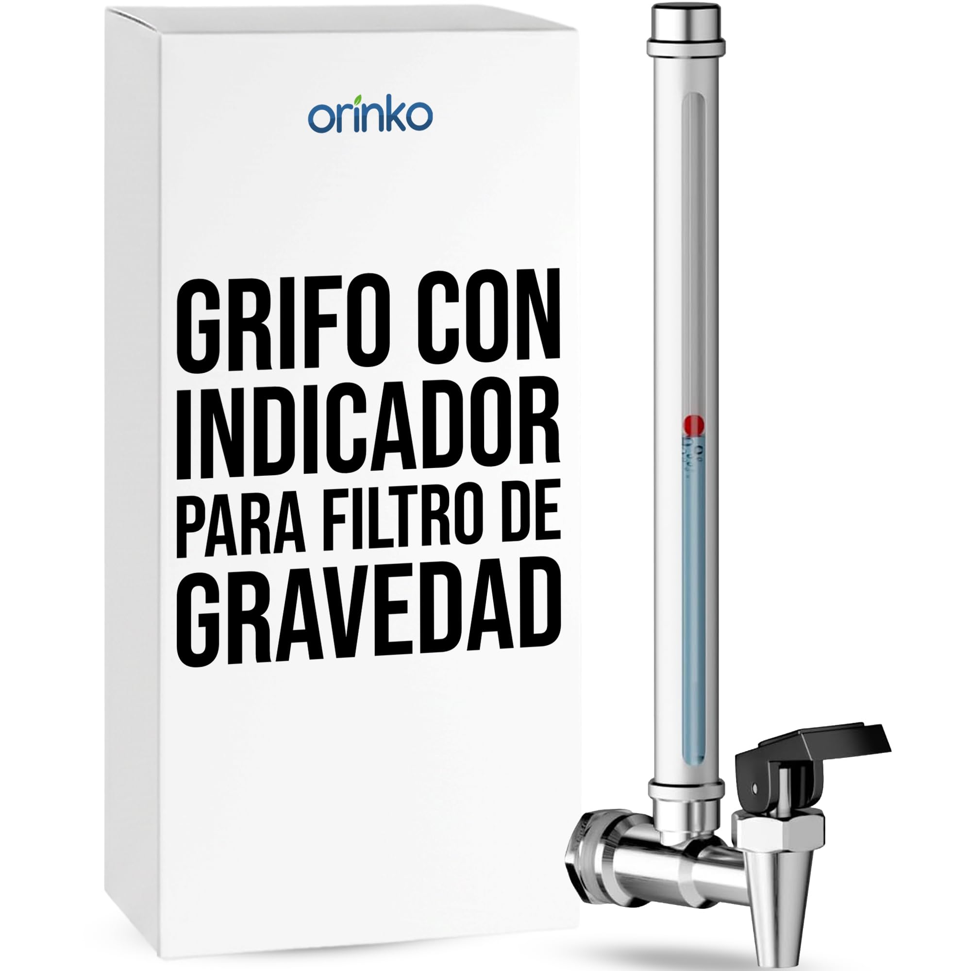 ORINKO® Filtro de gravedad con grifo y mando, incluido 2 filtros y soporte, 19 x 19 x 57,5 cm