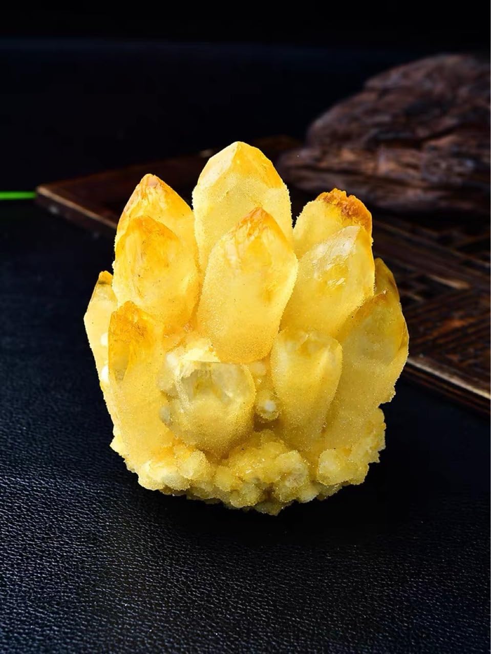 Lab Phantom Cluster di Cristalli di Quarzo con Supporto in Legno Campione di minerali curativi VUG Home Office Decorazione Acquario (Giallo),1000g