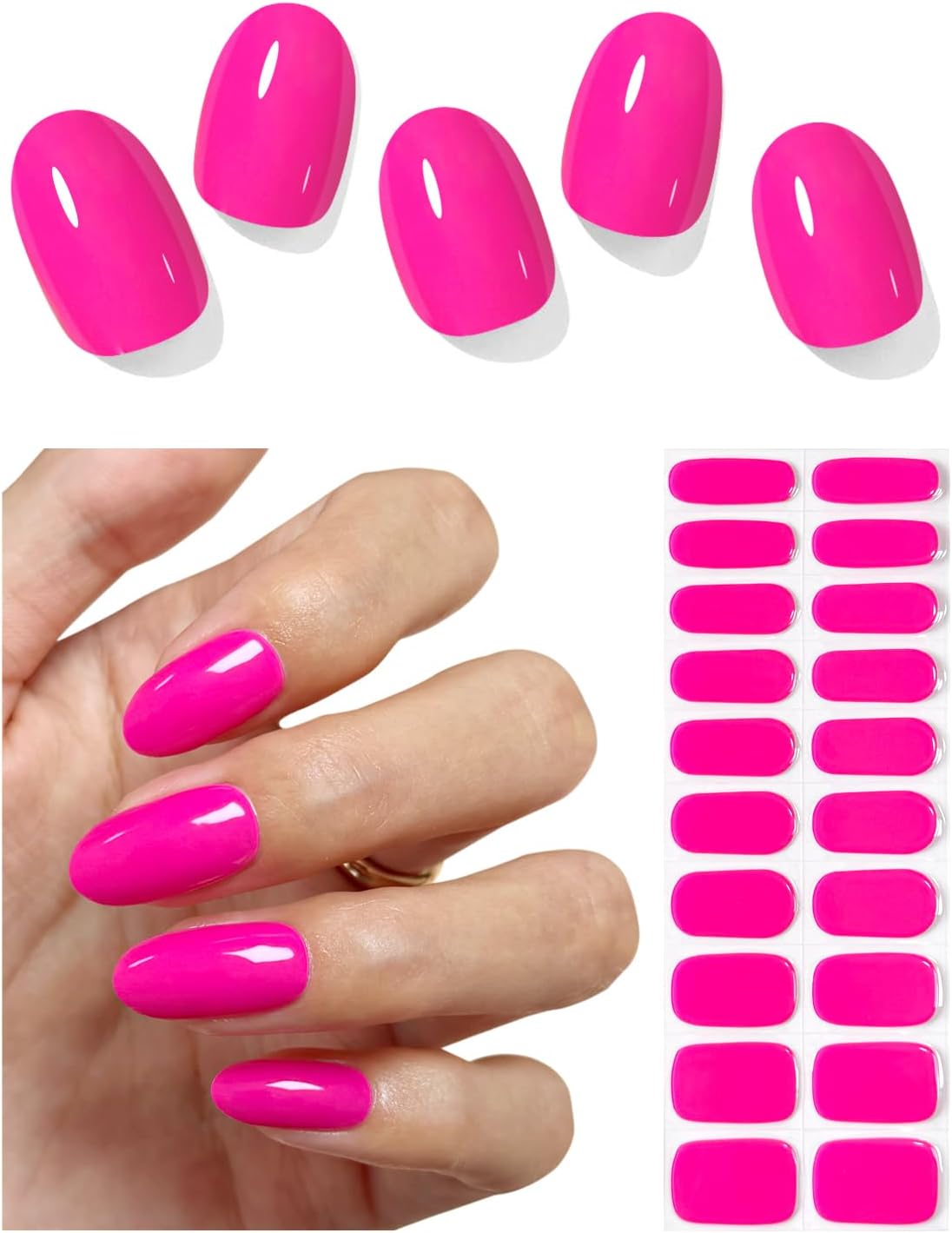 AutyaMee Semi Cured Gel Nail Strips (Hot Pink N1), Solid, 20 Pcs Summer Gel Nail Wraps, Stickers, Salon Quality, Works with Any UV Lamps