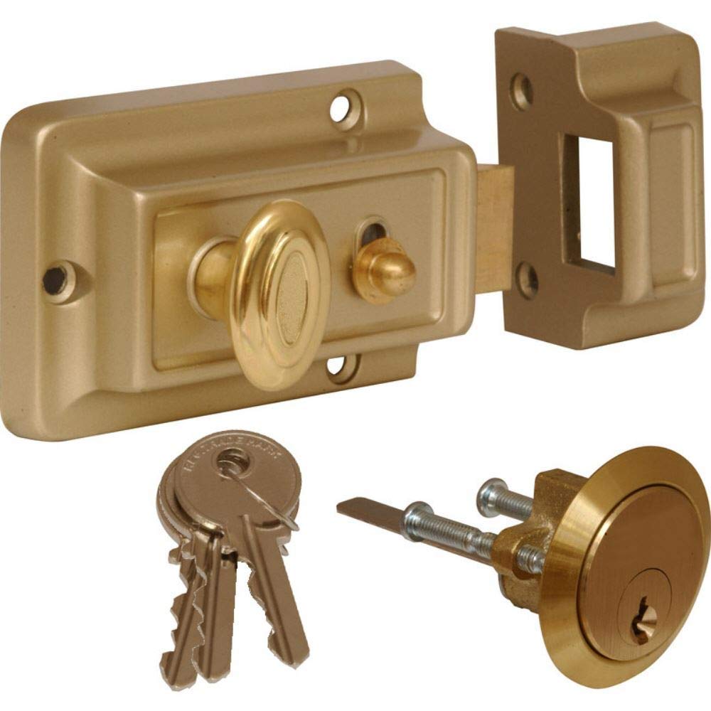 Dzina Champagne Traditional Style Security Night Latch, Standard, Finish With 3 Keys, Pack Of 4