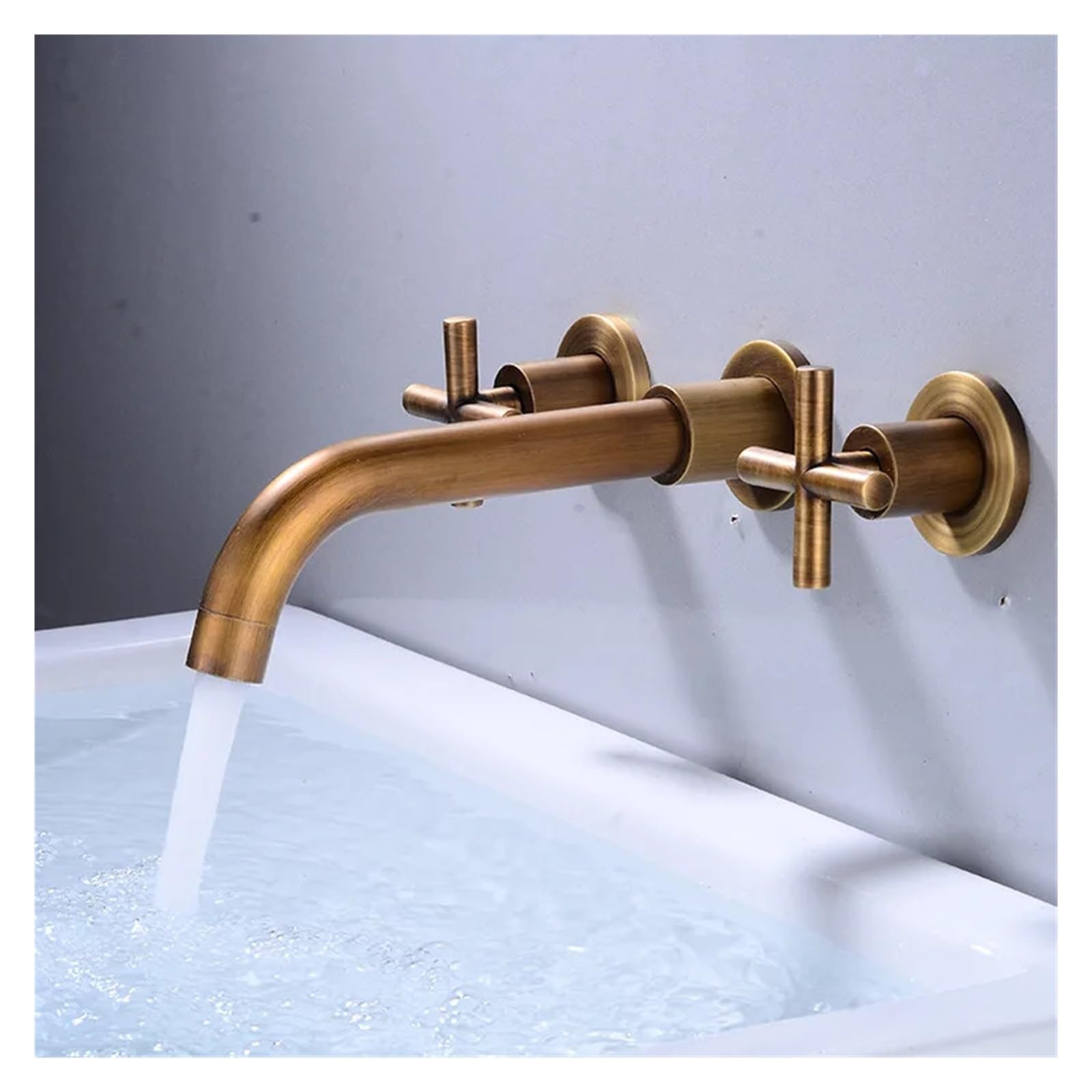Rubinetto rubinetto caldo e freddo girevole a 360° a parete con doppia maniglia e 3 fori(Antique Brass)