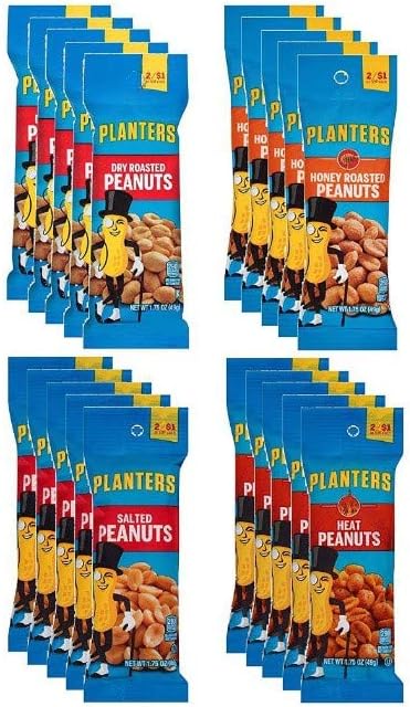 Peanuts Single Serve Variety Pack, 4 Flavors, 1.75 oz Tubes (Pack of 20)