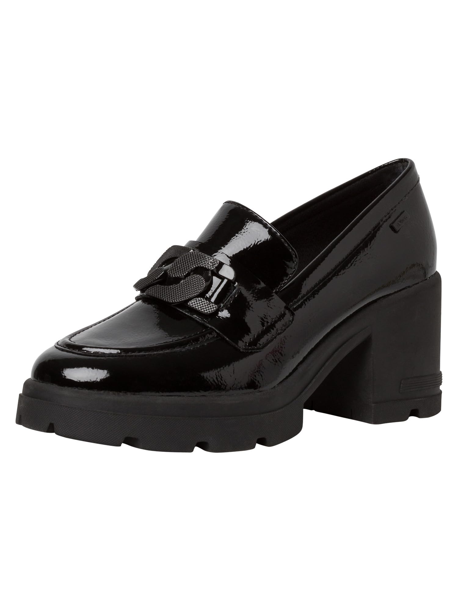 s.Oliver Women's Elegant Block Heel Loafer, Black (Black Patent), 6 UK