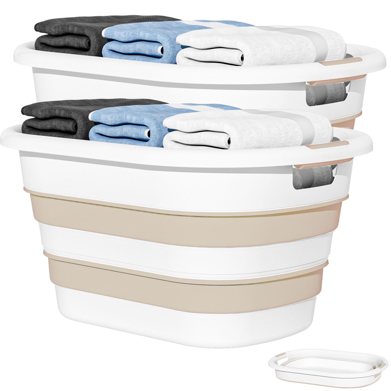 ooambb 43l(11.5gallon) collapsible laundry baskets plastic, pop up laundry hamper/storage container, foldable laundry basket with large capacity,sturdy,space saver (beige, 2 packs)
