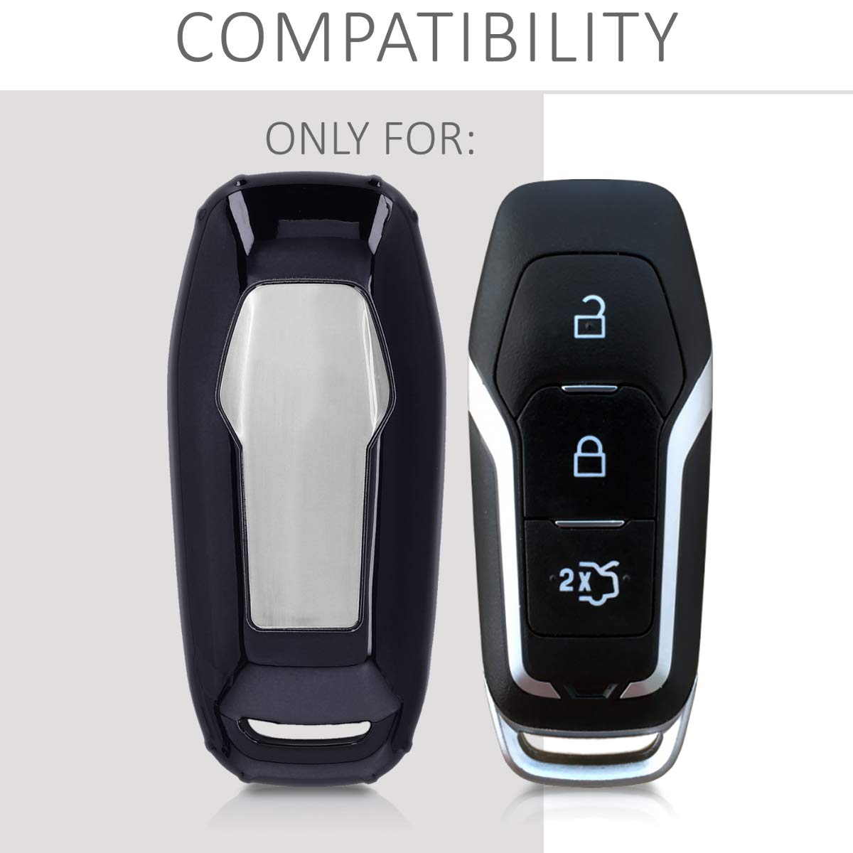 Kwmobile Cover Chiave Auto In Silicone TPU Per Ford Con 3 Tasti MyKey (Key Free) – Nero