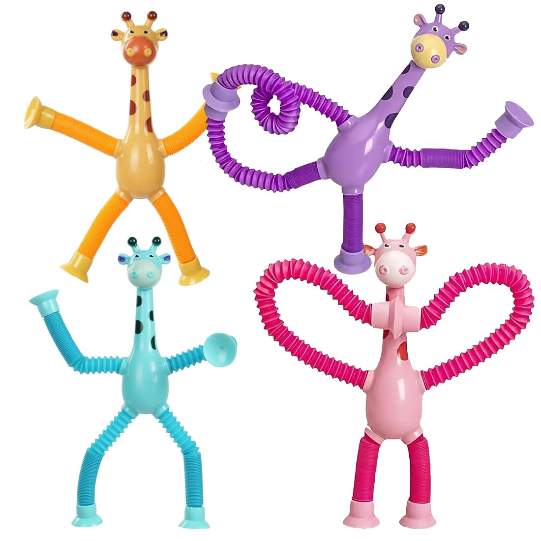 4 Saugnapf Spielzeug – Roboter & Teleskop-Giraffe Als Anti-Stress-Fidget Toys Für Kinder & Erwachsene