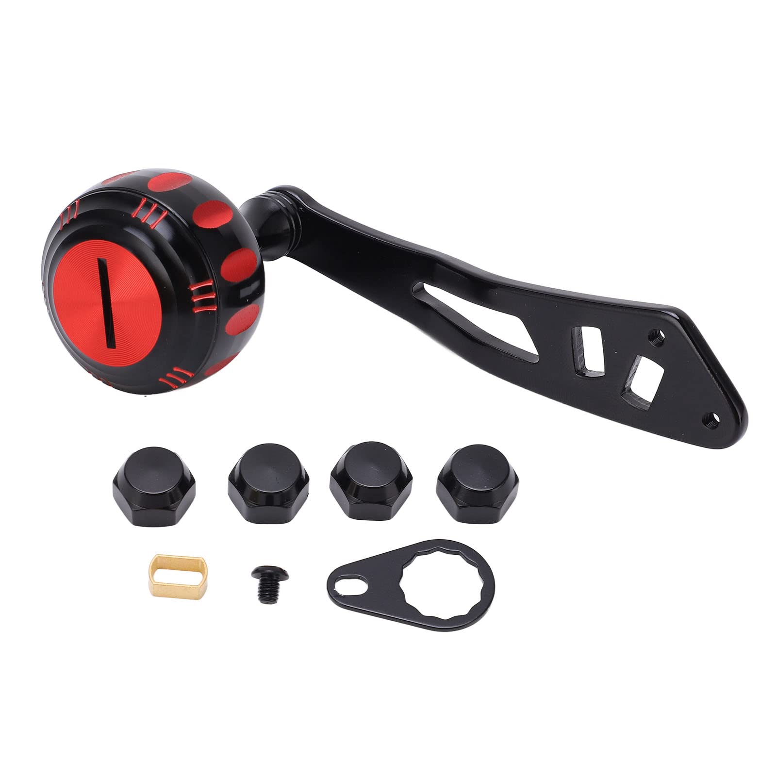 Fishing Reel Handle Replacement, Metal Power Handle Knob Grip, Sturdy Durable 360-Degree Rotation with Assembly Parts, Compatible with Baitcasting Drum Reel and Raft Fishing Reel, Black Red Color