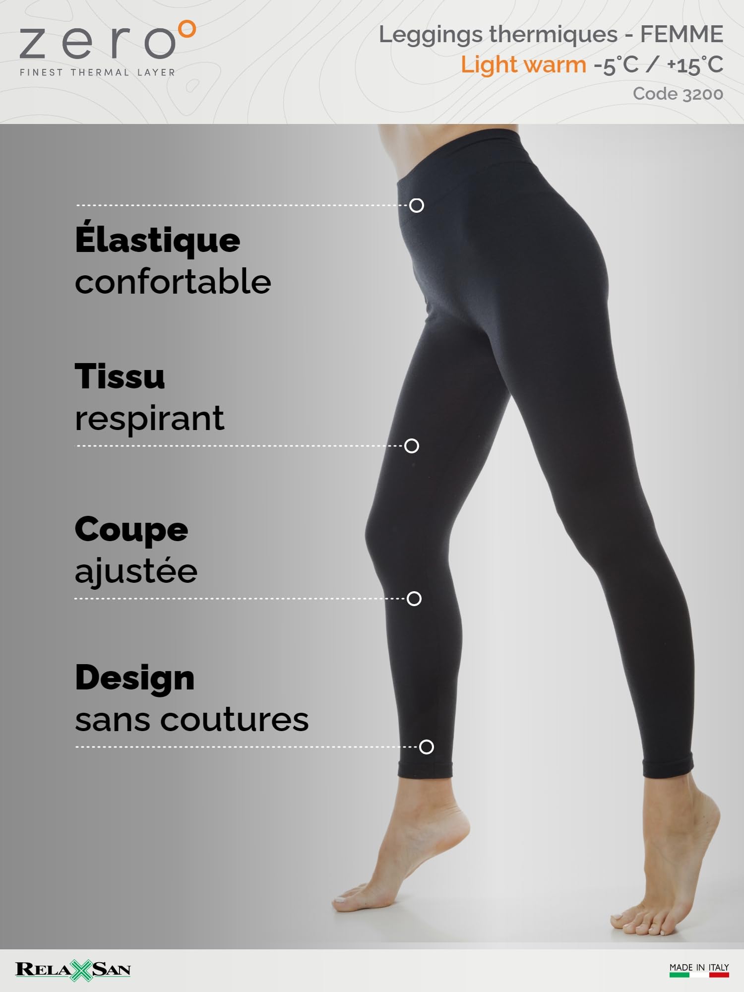 Relaxsan Zero 3200 – Pantalon Collant Thermique Femme caleçons Long sous-vêtements Respirant en Fibre Dryarn et Laine Mérinos