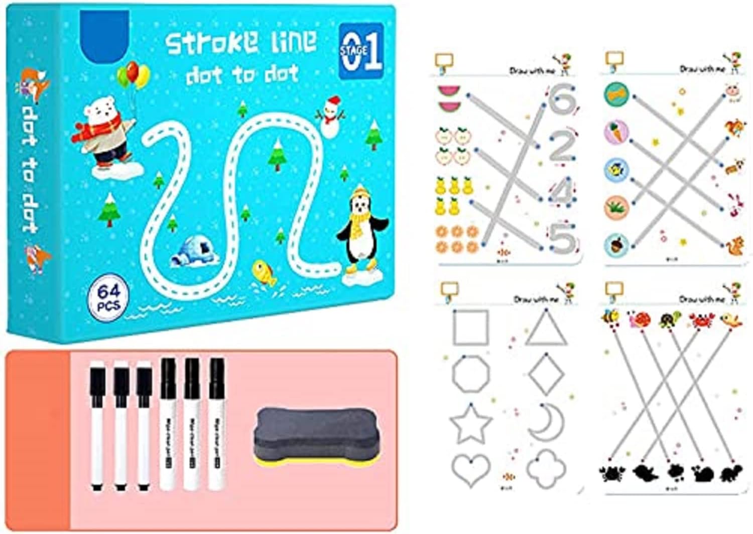 Amazon.com: Magical Tracing Workbook. Free Reusable Pen and Eraser. Large  Magic copybook for Kids Children (【Advanced 64 Pages】Stippling. 5.7in*8.5 *  2.2in) : Office Products