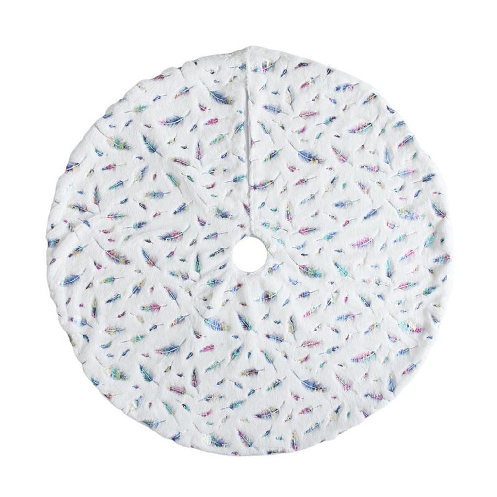 Spódnica Pod Choinkę Choinka Spódnica, Choinki Mat, Snowy White Faux Futro Spódnica Spódnica Dla Xmas Wakacje Domowe Dekoracje Ozdoby Mata Pod Choinkę(Multicolor feather,122cm)