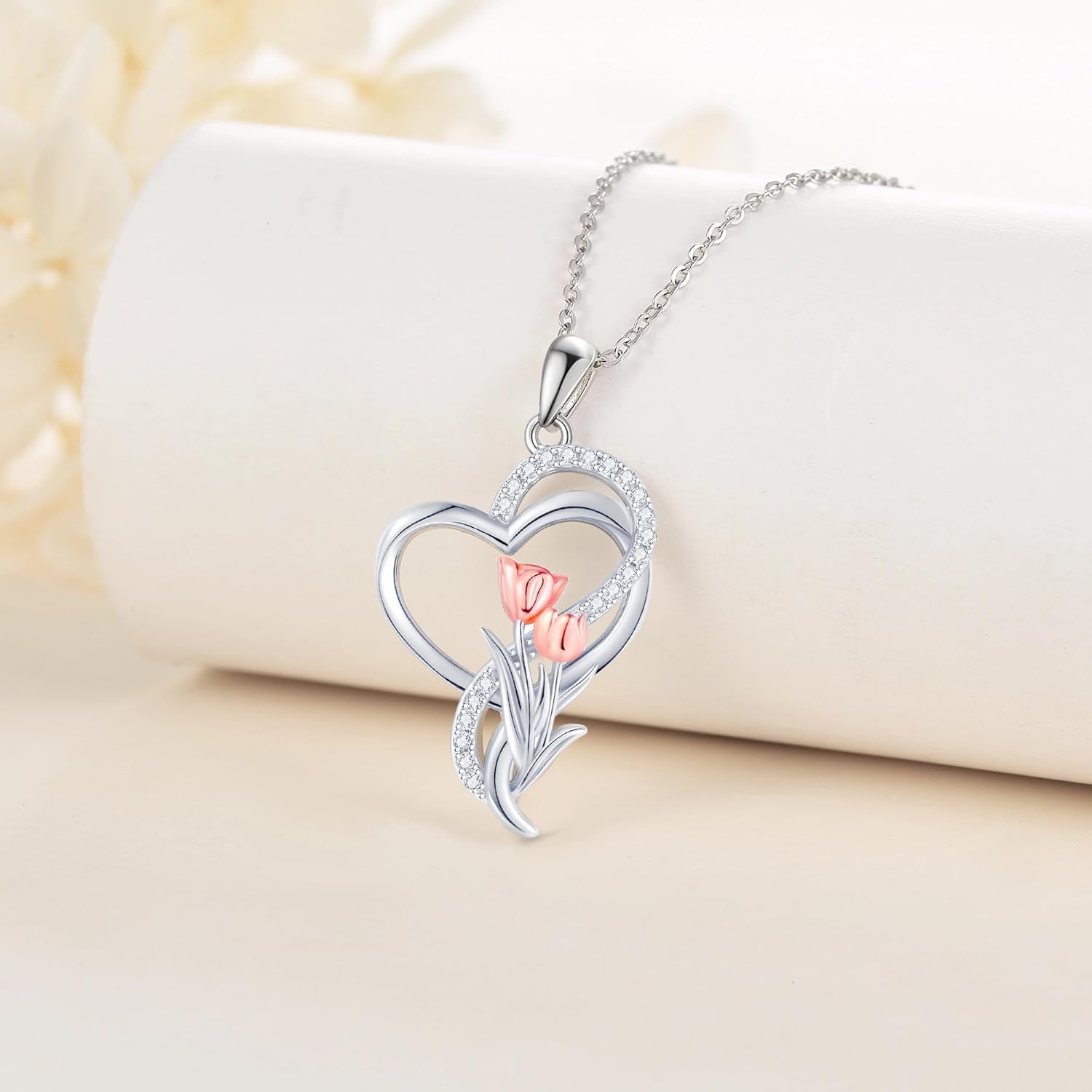 Tulip Sunflower Rose Lily of the Valley Sterling Silver Flower Heart Pendant Necklace Gifts for Women Mother Flower Lover - Image 3