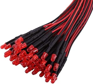 50pcs DC 12V LED Diodes LED Diodes Kit Pre Wired Diffused LED Diodes Multi Colors Light 3/5/10mm(红发红光-3mm)