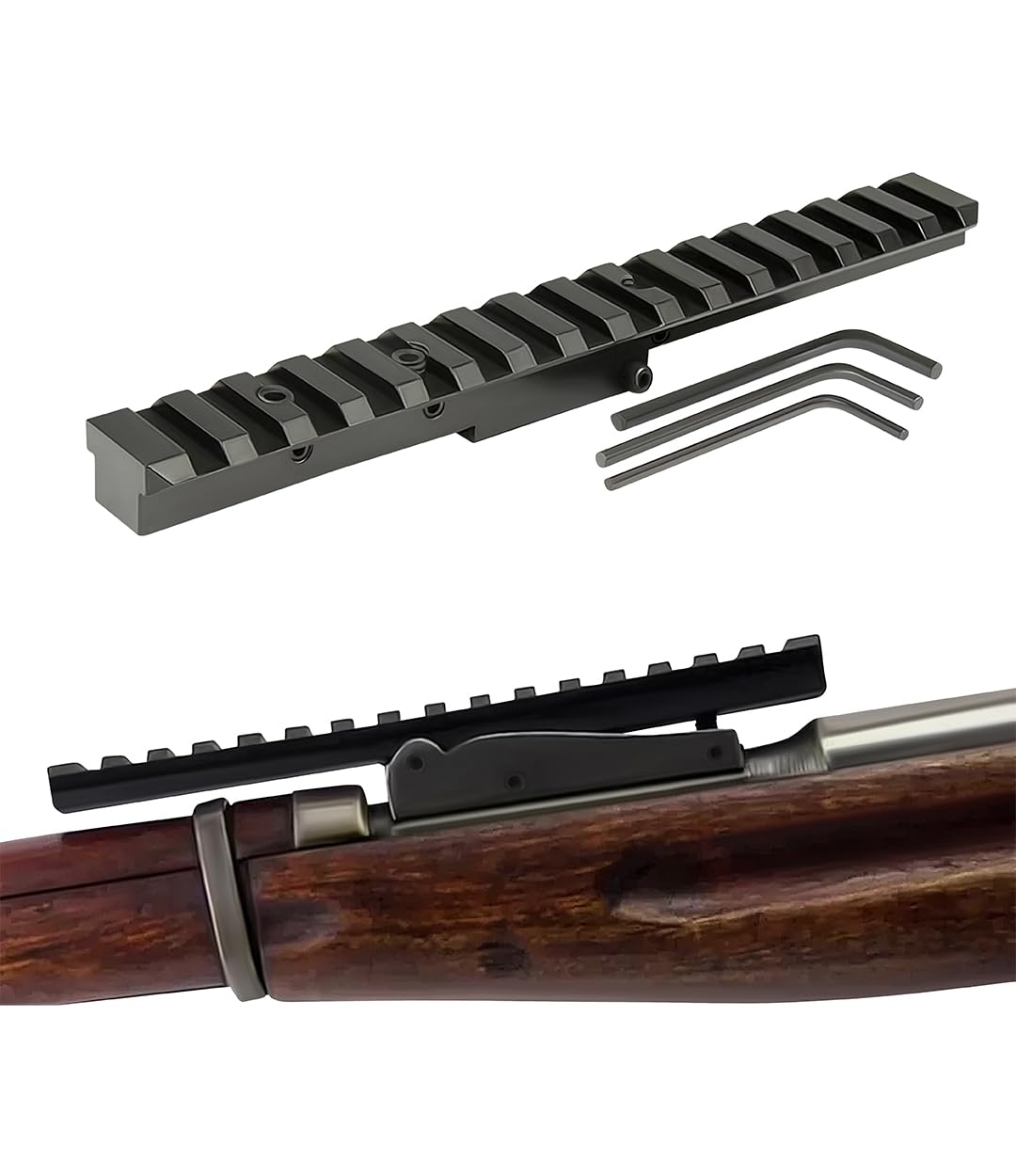 Combo of 1" Diameter Low Profile Rifle Scope Rings Picatinny Mount System with M38, M39 and M44/Mosin Nagant 91/30 Scope Mount Picatinny Rail