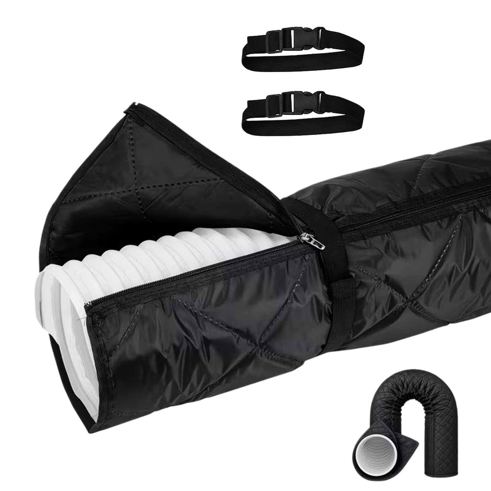 Pangboer Black Zipper Portable Cooling Hose Wrap Insulator, Oxford Cloth Sleeve Cover For Apartment Dorm Room Ac Exhaust Comfort Use Duct Insulator Vent Wrap Indoor Tube Cover Rental Dorm Sleeve Room Setup