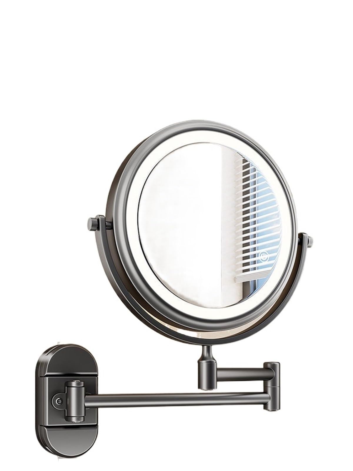 KTMBOHU Bathroom Suction Cup Lighted Makeup Mirror Wall-mounted Bathroom Telescopic Folding Punch-free Rotatable Magnifying Beauty Mirror