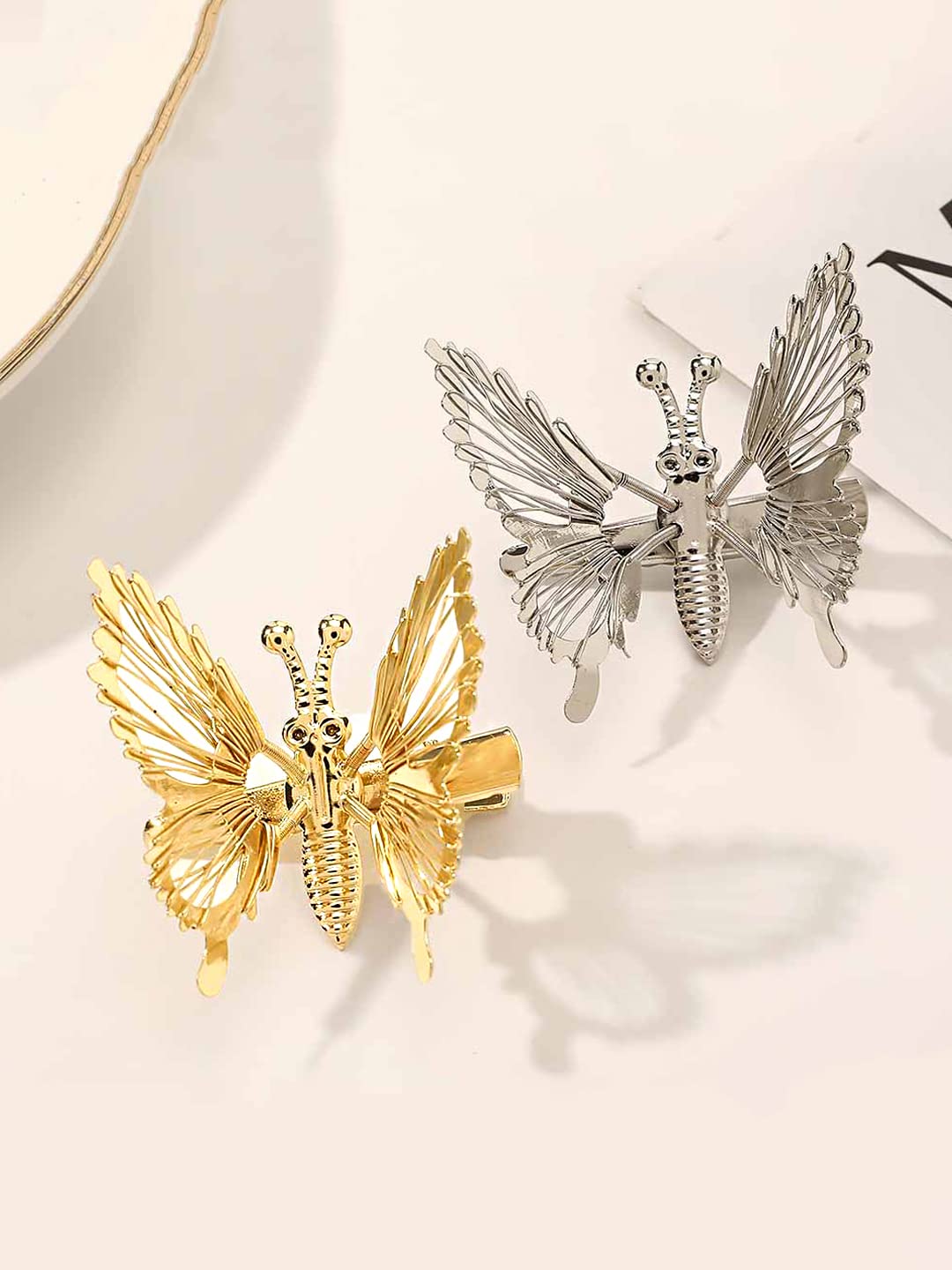 Charming Butterfly Hair Clips Set of 2, Silver/Gold