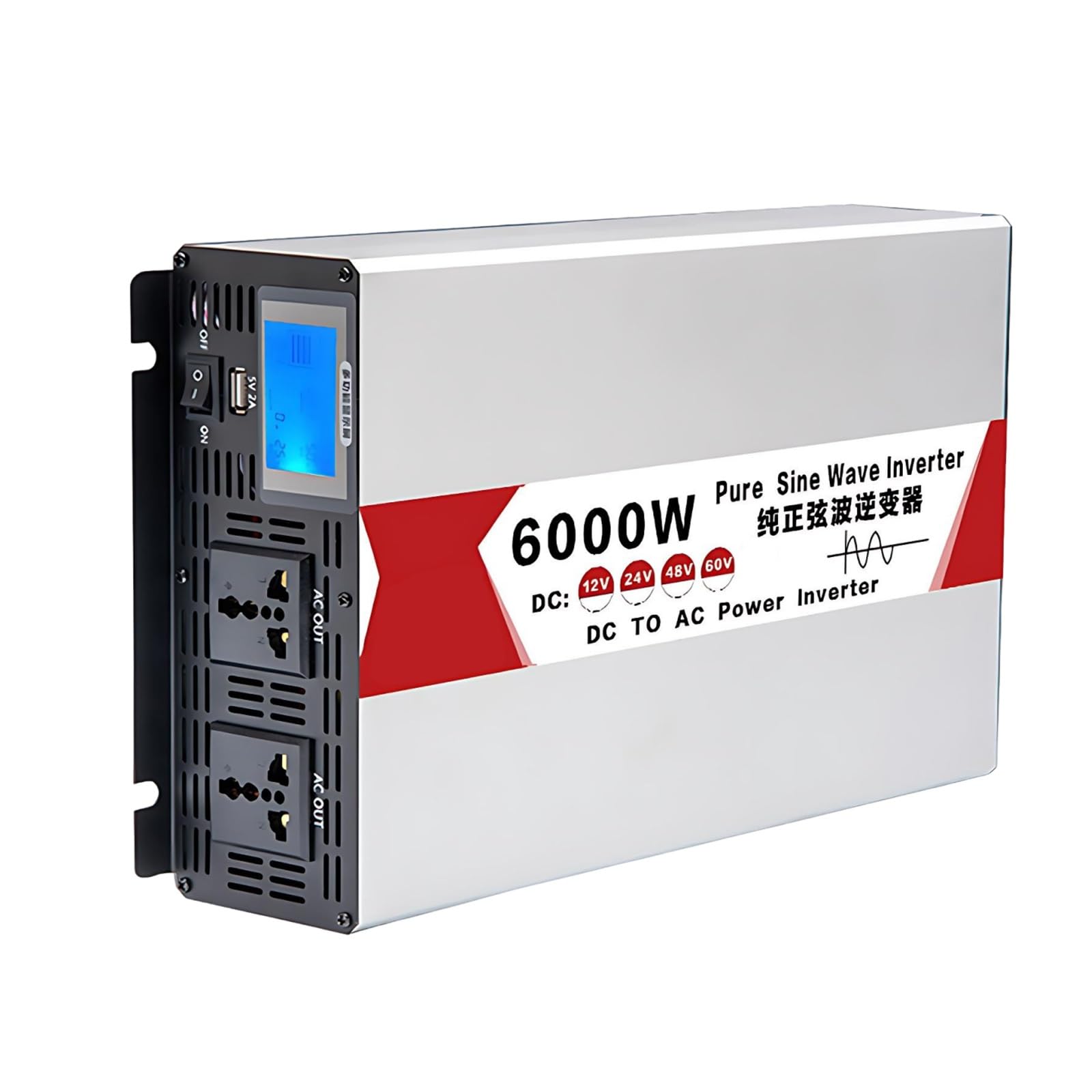 Inverter Ibrido 5000W/6000W/8000W, Inverter Solare a Onda Sinusoidale Pura,12V/24V/48V/60V DC a 110V/230V AC, Efficiente Energia per Casa e Camper(6000W,60V to 230V)