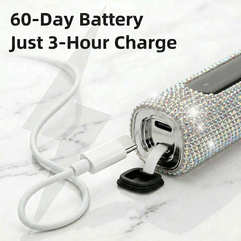Diamond Sonic - Cepillo de dientes eléctrico brillante recargable para adultos con 6 cabezales de cepillo, cepillo de dientes vibratorio, 5 modos, carga rápida USB-C, temporizador inteligente