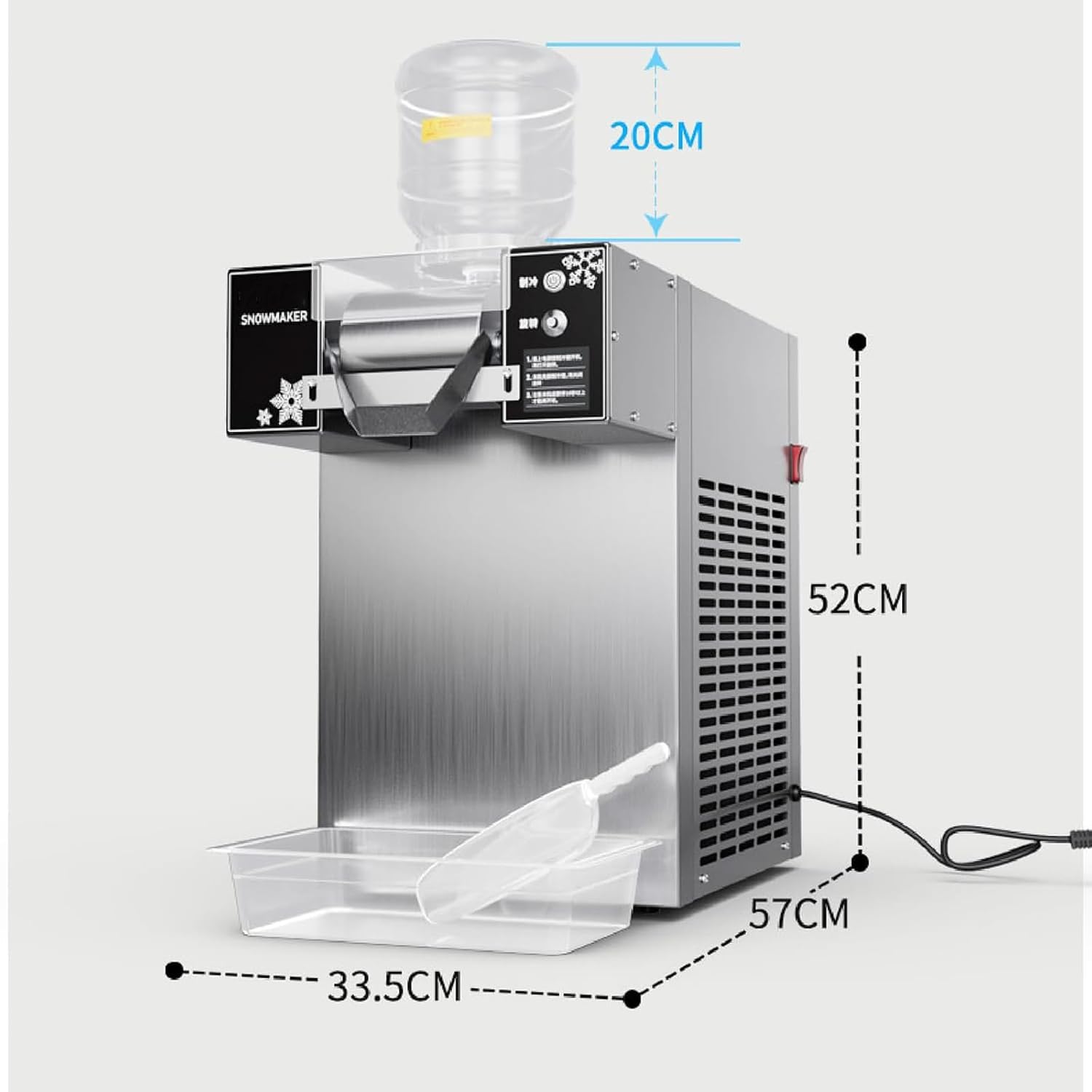 Máquina de Hielo en Copos Comercial 180kg/24h, Granizadora Eléctrica con Espesor Ajustable, Acero Inoxidable 304 Grado Alimentario, para Bar, Restaurante, Cafetería y Tienda de Té con Burbujas