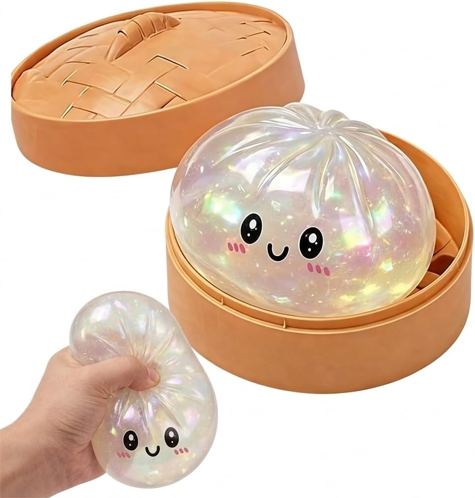 Squishy Dumpling Stress Relief Toy, Glitter Sensory Squeeze Toy, Soft Slow Rising Anxiety Relief Fidget Toy, Cute Stress Ball for Relaxation & Desk Fun